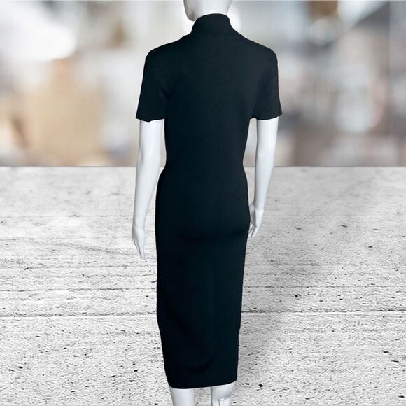 Alice + Olivia Black Short Sleeve Lace Up Neck Collar Dress - Picture 6 of 8